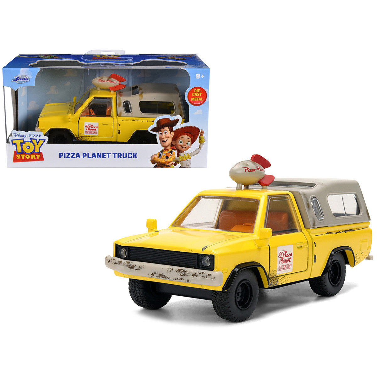 Pizza Planet Truck Yellow (Weathered) with Beige Camper "Toy Story" (1995) Movie "Hollywood Rides" Series 1/32 Diecast Model Car by Jada-0