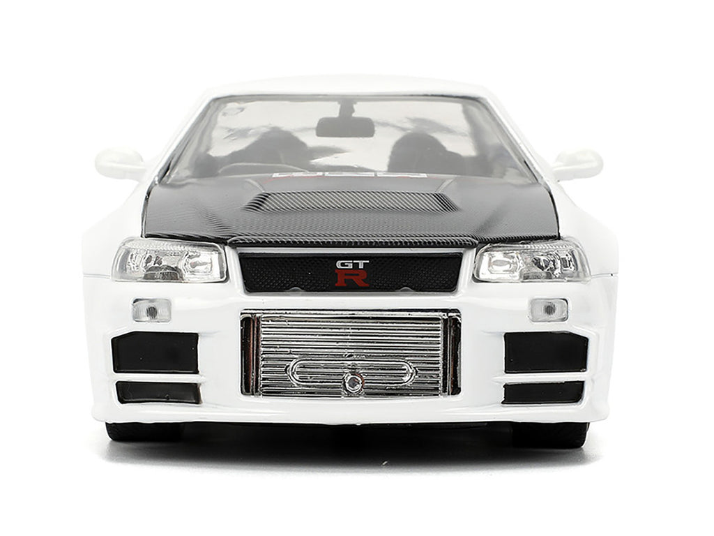 2002 Nissan Skyline GT-R (R34) RHD (Right Hand Drive) "HKS Power" White with Carbon Hood and Graphics "JDM Tuners" Series 1/24 Diecast Model Car by Jada-1