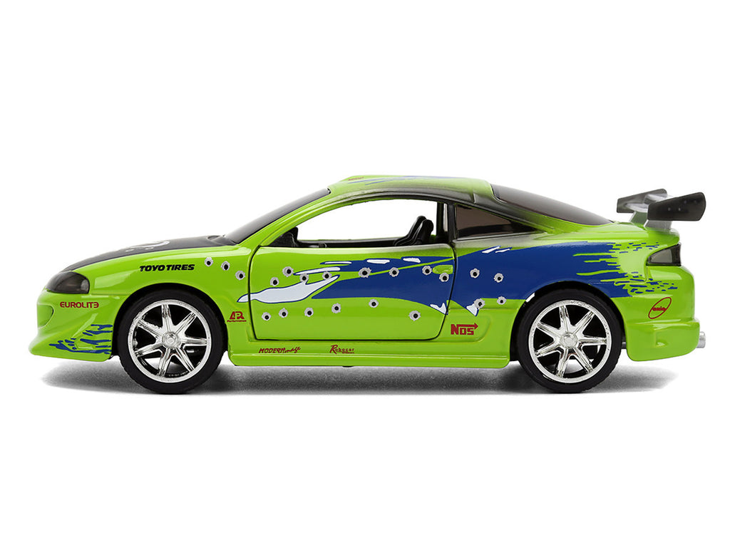 Brian's Mitsubishi Eclipse Green with Graphics (Damaged Version) "25 Years of Fast & Furious" "The Fast and the Furious" (2001) Movie 1/32 Diecast Model Car by Jada-3