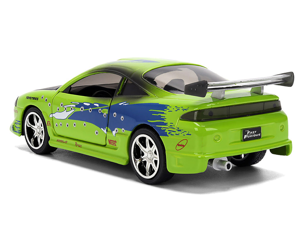 Brian's Mitsubishi Eclipse Green with Graphics (Damaged Version) "25 Years of Fast & Furious" "The Fast and the Furious" (2001) Movie 1/32 Diecast Model Car by Jada-2