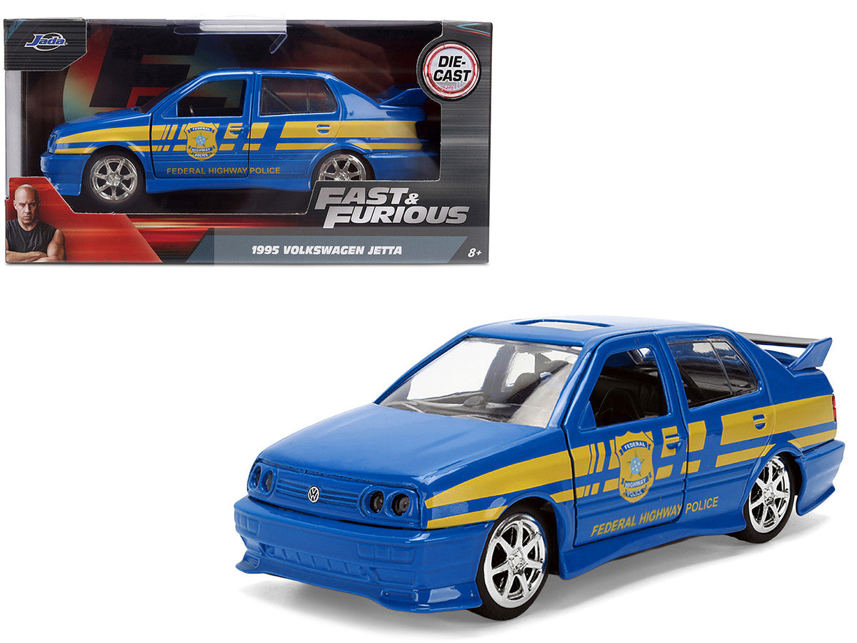 Volkswagen Jetta Police Vehicle "Rio Federal Highway Police" Blue with Yellow Stripes "Fast Five" (2011) Movie "Fast & Furious" Series 1/32 Diecast Model Car by Jada-4