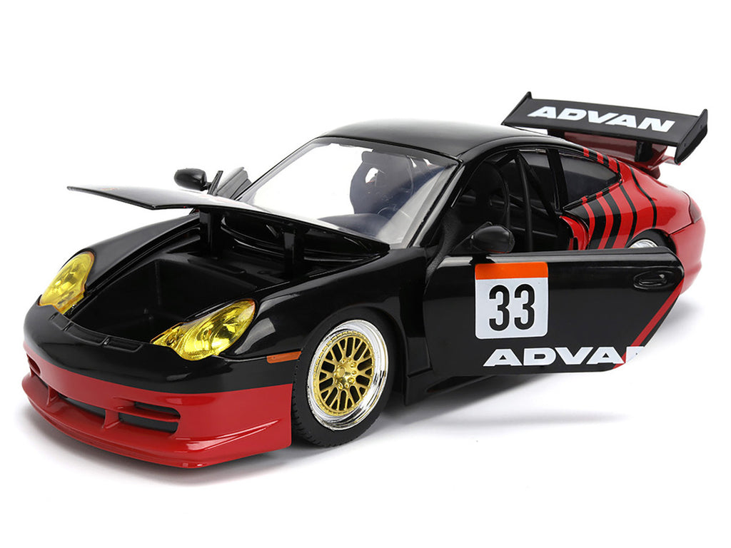 Porsche 911 GT3 RS (996) #33 "ADVAN" Black and Red "Hyper-Spec" Series 1/24 Diecast Model Car by Jada-1