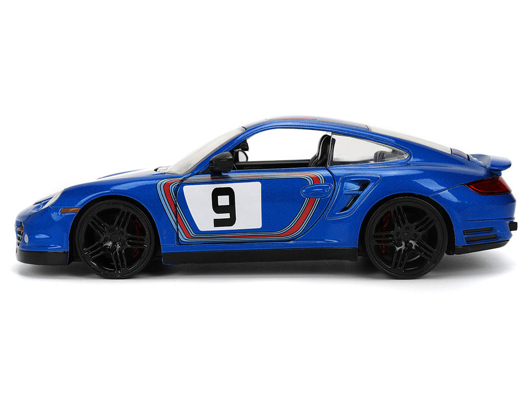 Porsche 911 Turbo (997) #9 Blue Metallic with Stripes "Hyper-Spec" Series 1/24 Diecast Model Car by Jada-2