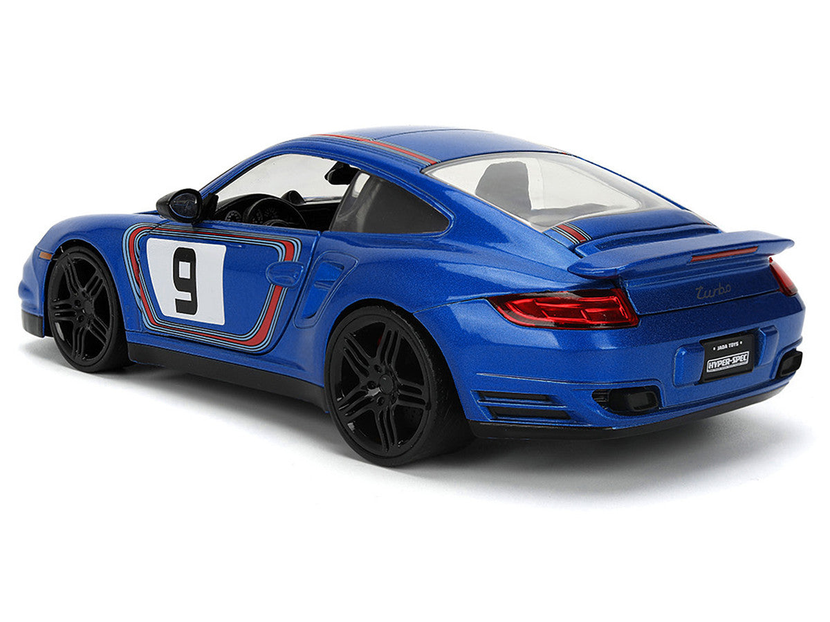 Porsche 911 Turbo (997) #9 Blue Metallic with Stripes "Hyper-Spec" Series 1/24 Diecast Model Car by Jada-4