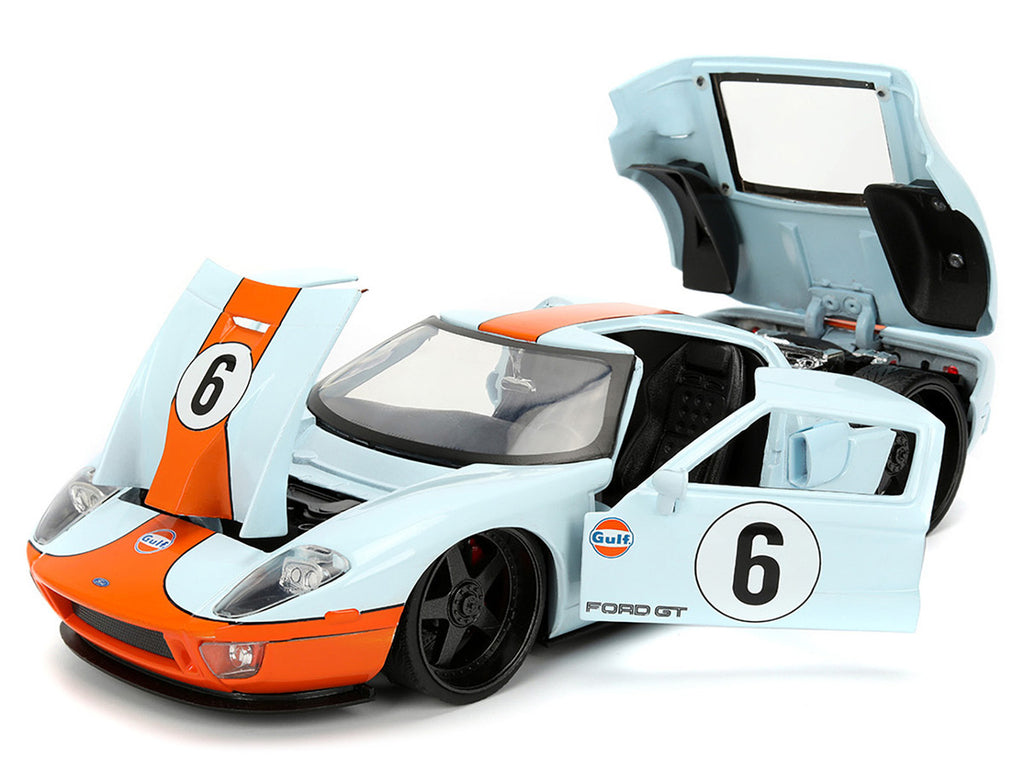 2005 Ford GT #6 "Gulf Oil" Light Blue with Orange Stripes "Hyper-Spec" Series 1/24 Diecast Model Car by Jada-1