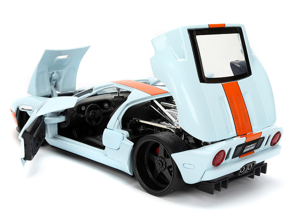 2005 Ford GT #6 "Gulf Oil" Light Blue with Orange Stripes "Hyper-Spec" Series 1/24 Diecast Model Car by Jada-3