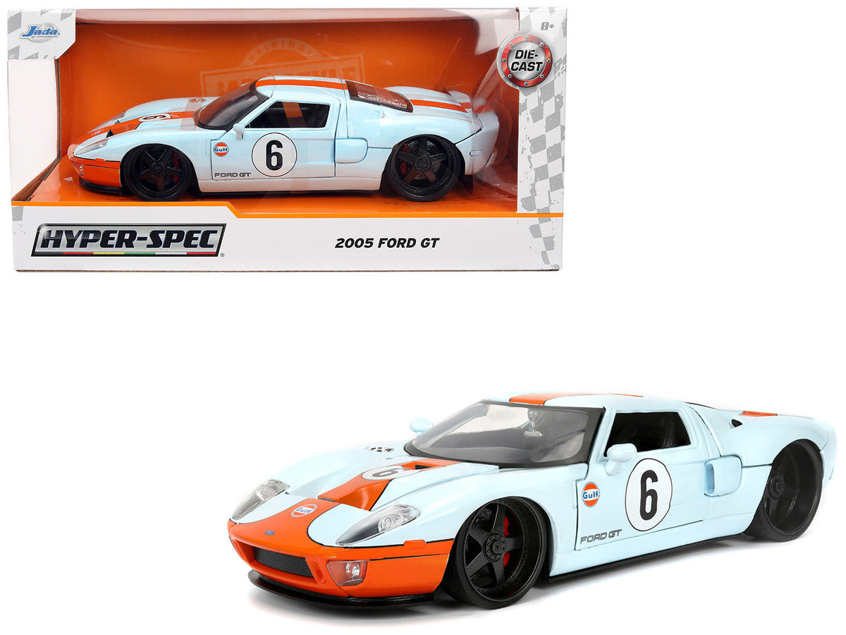 2005 Ford GT #6 "Gulf Oil" Light Blue with Orange Stripes "Hyper-Spec" Series 1/24 Diecast Model Car by Jada-0