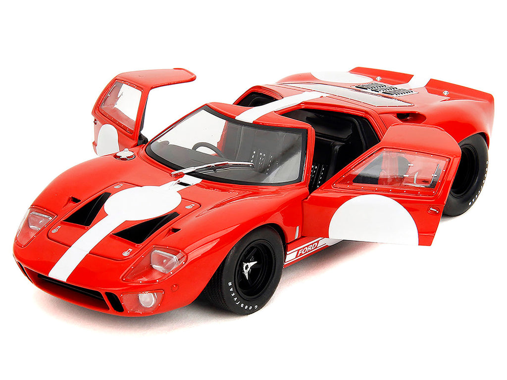 Ford GT40 MK1 Red with White Stripes and Graphics "Pink Slips" Series 1/18 Diecast Model Car by Jada-3
