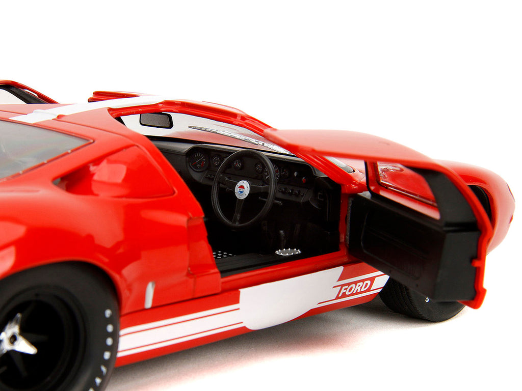 Ford GT40 MK1 Red with White Stripes and Graphics "Pink Slips" Series 1/18 Diecast Model Car by Jada-2
