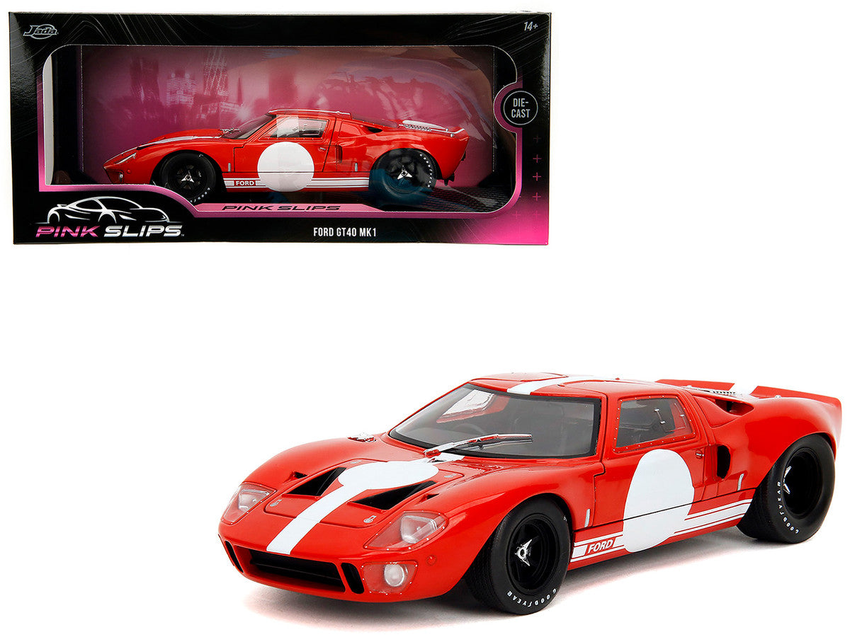 Ford GT40 MK1 Red with White Stripes and Graphics "Pink Slips" Series 1/18 Diecast Model Car by Jada-4
