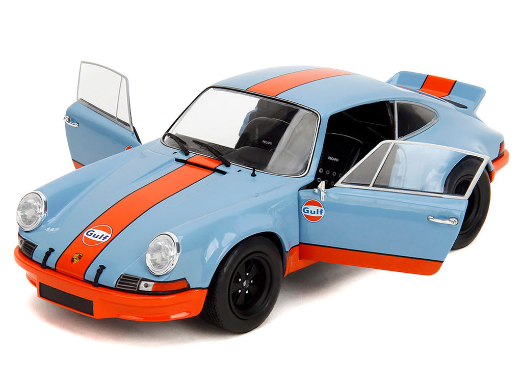 Porsche 911 RSR "Gulf Oil" Light Blue with Orange Stripes "Pink Slips" Series 1/18 Diecast Model Car by Jada-2