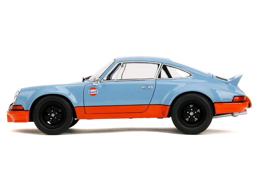 Porsche 911 RSR "Gulf Oil" Light Blue with Orange Stripes "Pink Slips" Series 1/18 Diecast Model Car by Jada-0