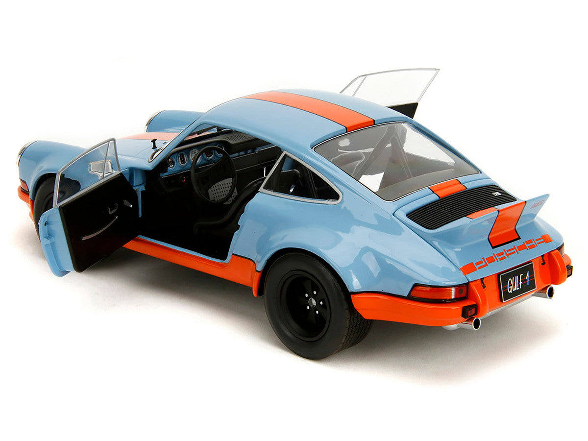 Porsche 911 RSR "Gulf Oil" Light Blue with Orange Stripes "Pink Slips" Series 1/18 Diecast Model Car by Jada-3