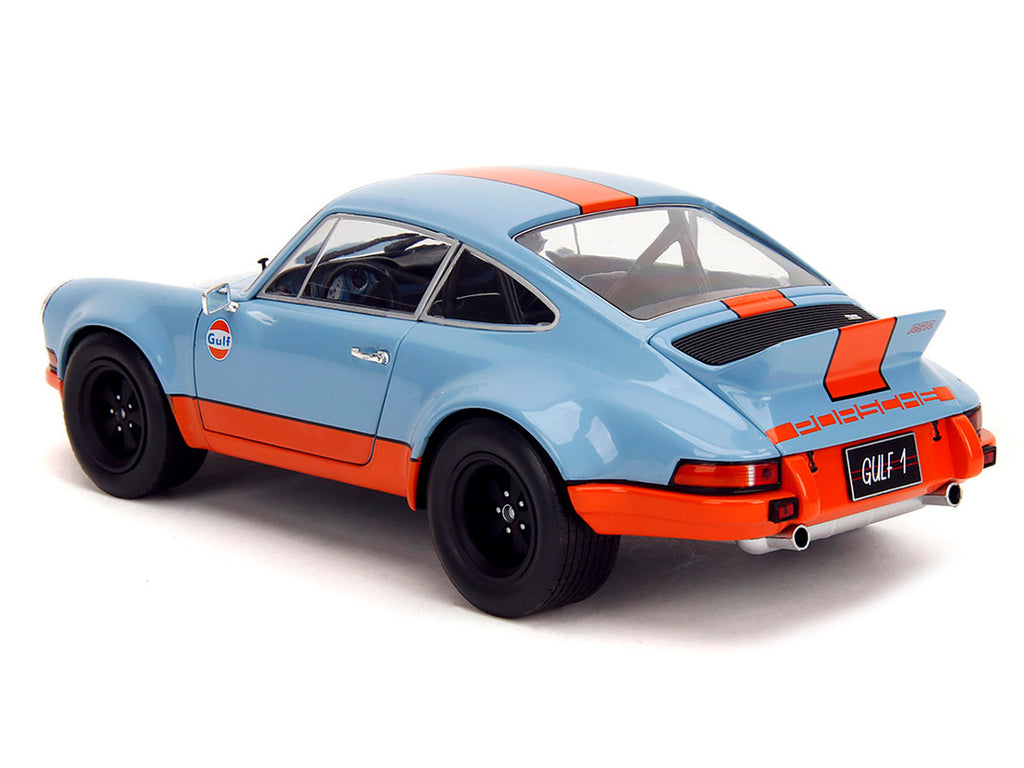Porsche 911 RSR "Gulf Oil" Light Blue with Orange Stripes "Pink Slips" Series 1/18 Diecast Model Car by Jada-1