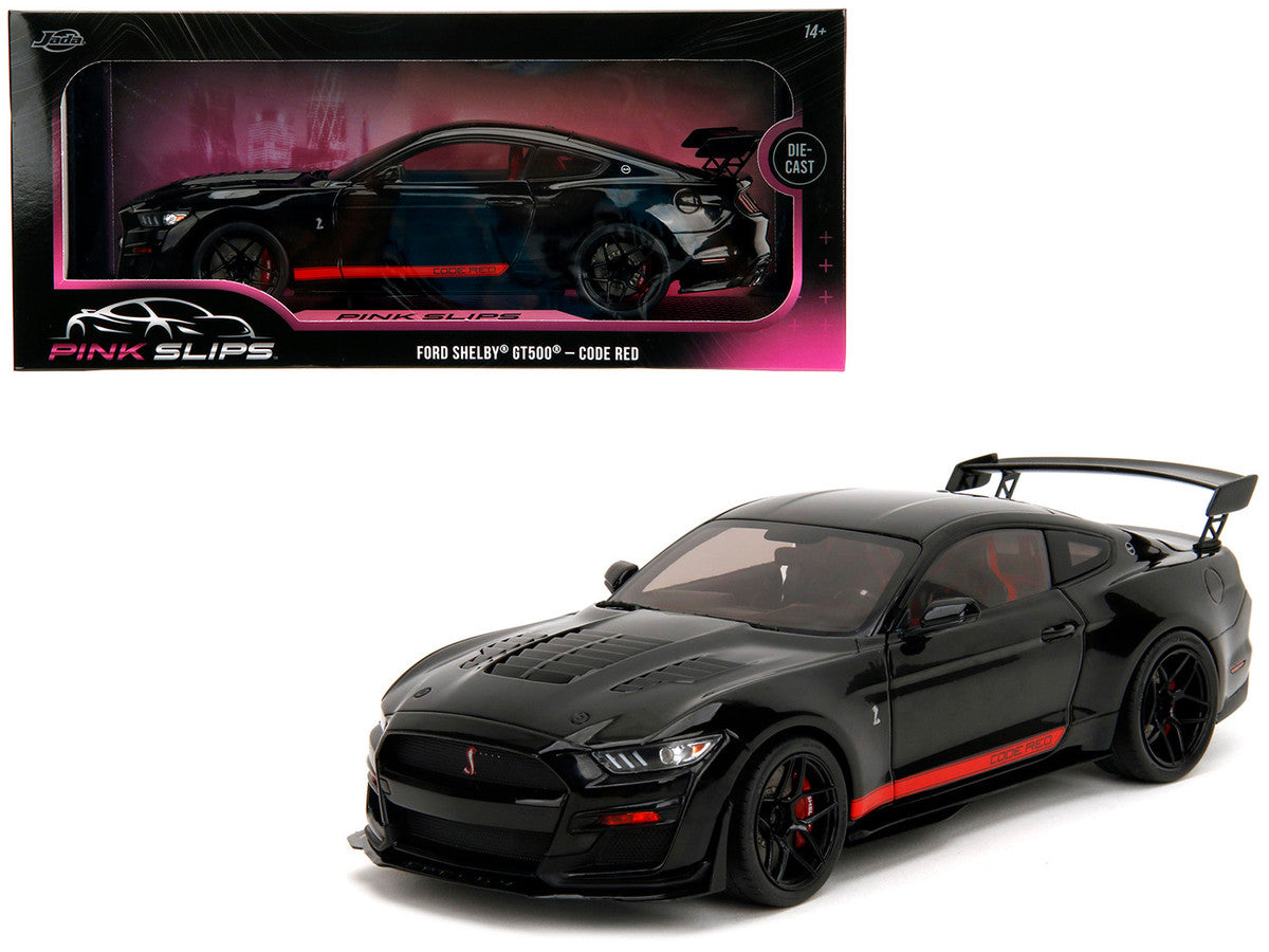 Shelby GT500 "Code Red" Black with Red Stripes "Pink Slips" Series 1/18 Diecast Model Car by Jada-4