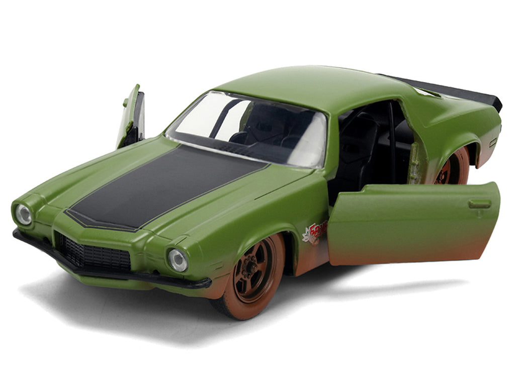 Dom's 1973 Chevrolet Camaro "F-Bomb" Matt Green (Dirty Version) with Black Hood Stripe "Fast & Furious" (2009) Movie "Fast & Furious 25 Years" Series 1/32 Diecast Model Car by Jada-3