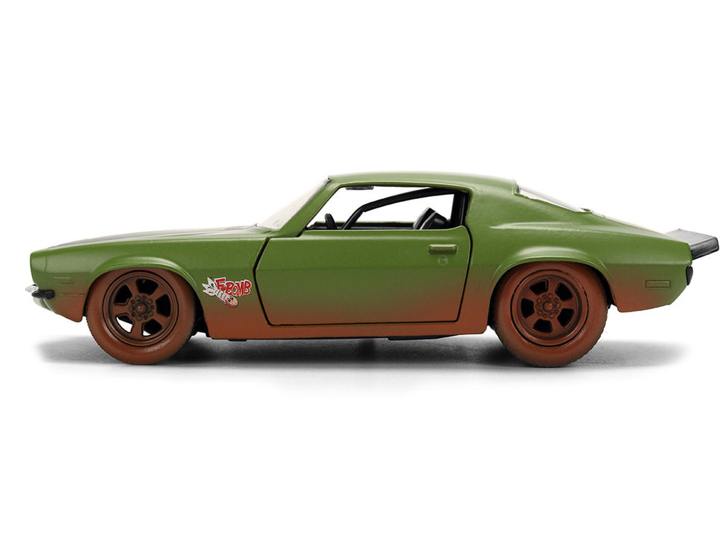Dom's 1973 Chevrolet Camaro "F-Bomb" Matt Green (Dirty Version) with Black Hood Stripe "Fast & Furious" (2009) Movie "Fast & Furious 25 Years" Series 1/32 Diecast Model Car by Jada-0