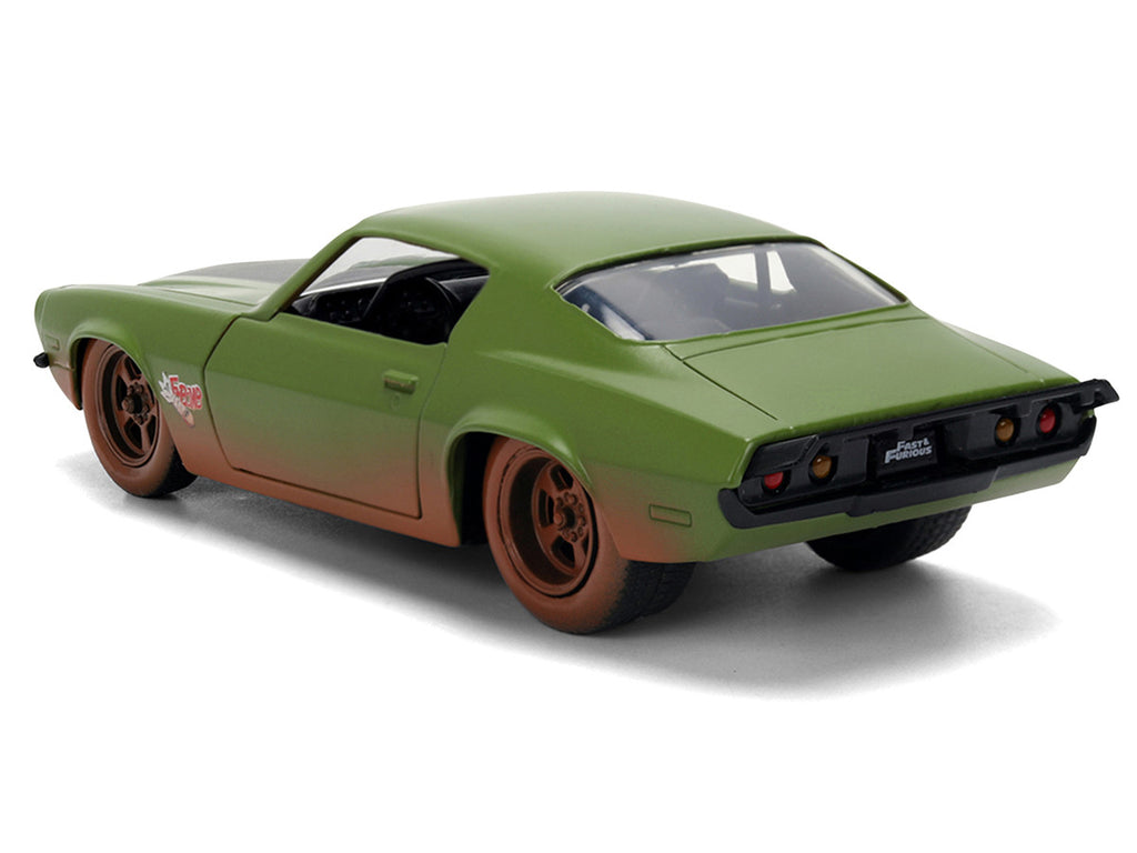 Dom's 1973 Chevrolet Camaro "F-Bomb" Matt Green (Dirty Version) with Black Hood Stripe "Fast & Furious" (2009) Movie "Fast & Furious 25 Years" Series 1/32 Diecast Model Car by Jada-1