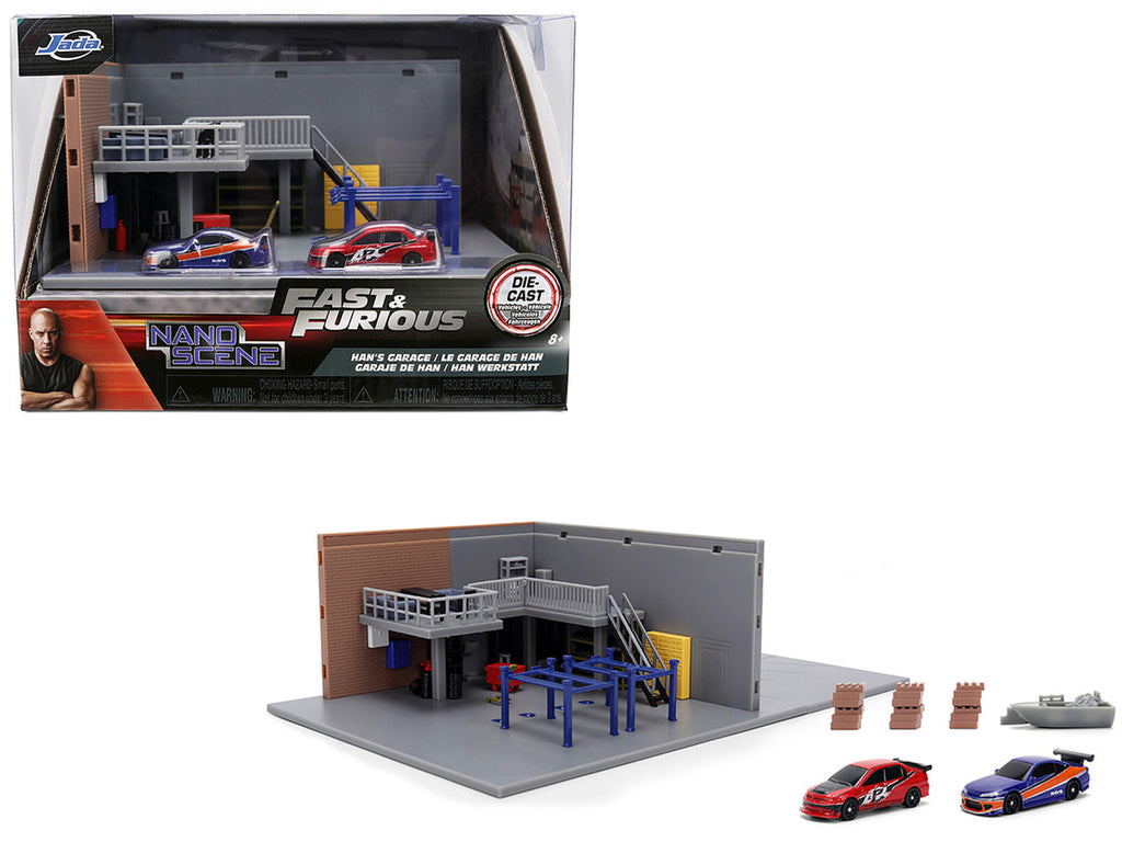 "Fast & Furious" Han's Garage Diorama with 2 Cars and Accessories "Nano Scene" Series 1/32 Model by Jada-4