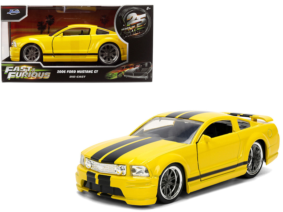 2006 Ford Mustang GT Yellow with Black Stripes "Fast & Furious 25 Years" Series 1/32 Diecast Model Car by Jada-4
