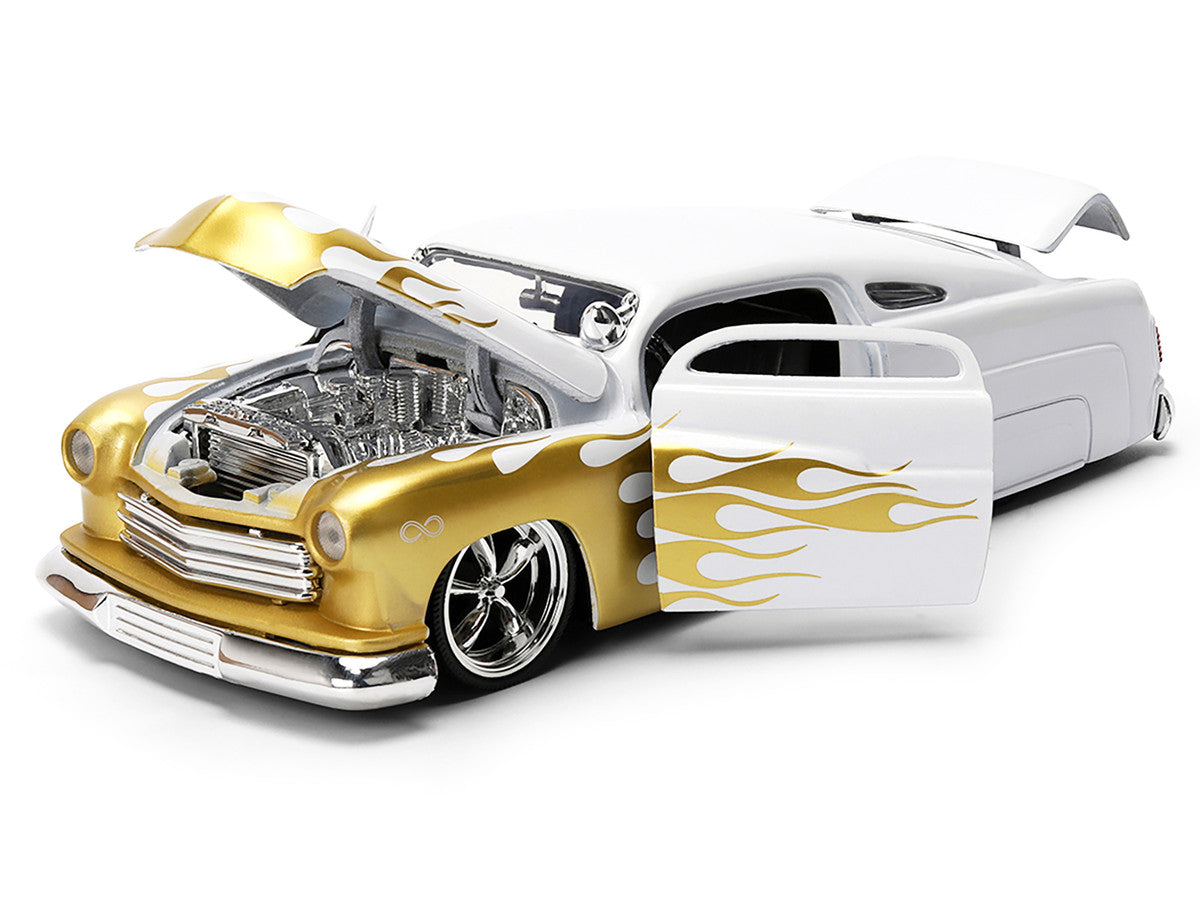 1951 Mercury Coupe White with Gold Flames "Bigtime Muscle" Series 1/24 Diecast Model Car by Jada-3