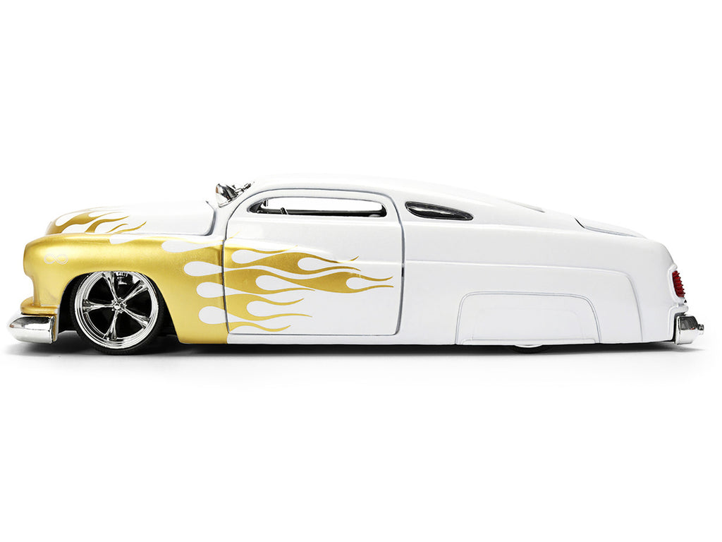 1951 Mercury Coupe White with Gold Flames "Bigtime Muscle" Series 1/24 Diecast Model Car by Jada-0
