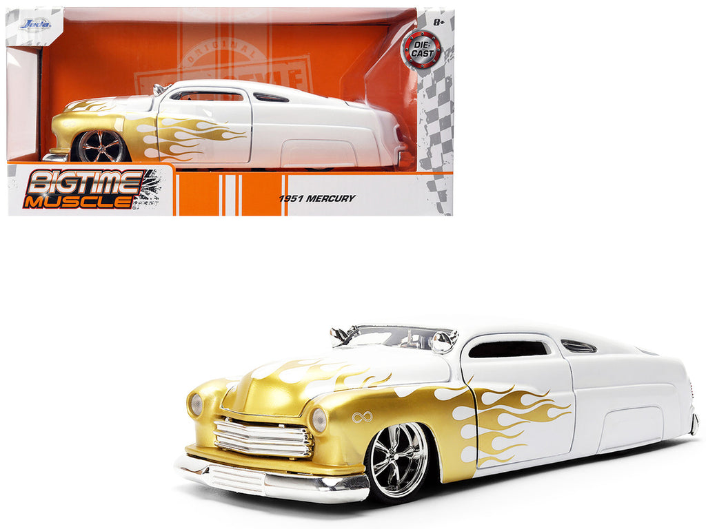 1951 Mercury Coupe White with Gold Flames "Bigtime Muscle" Series 1/24 Diecast Model Car by Jada-4