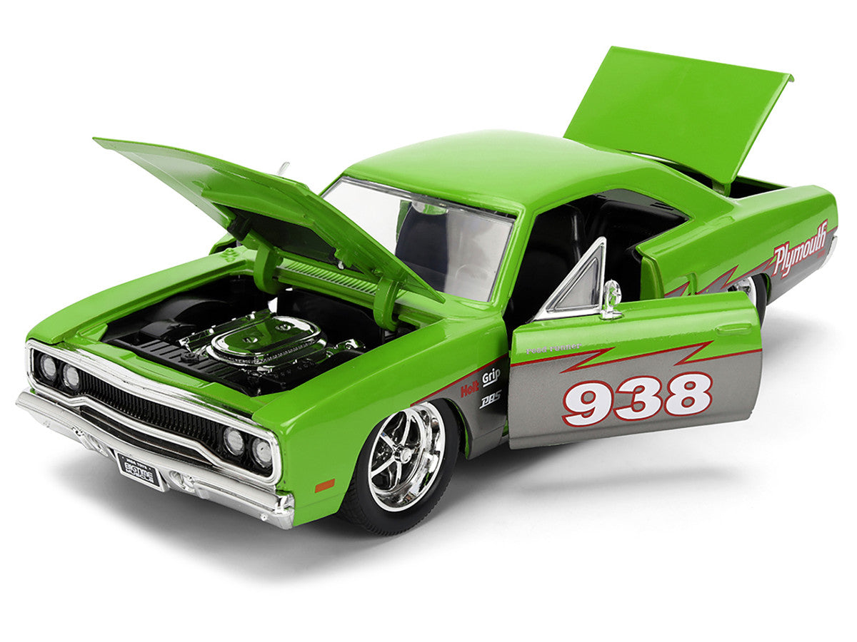 1970 Plymouth Road Runner #938 Green and Gray Metallic "Bigtime Muscle" Series 1/24 Diecast Model Car by Jada-1