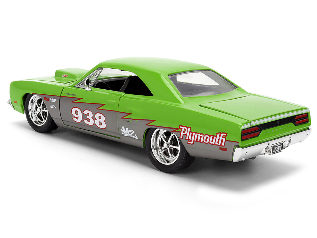 1970 Plymouth Road Runner #938 Green and Gray Metallic "Bigtime Muscle" Series 1/24 Diecast Model Car by Jada-4