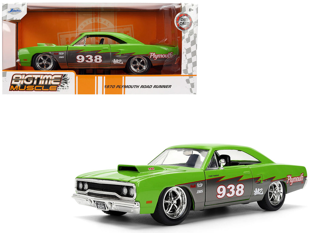 1970 Plymouth Road Runner #938 Green and Gray Metallic "Bigtime Muscle" Series 1/24 Diecast Model Car by Jada-0