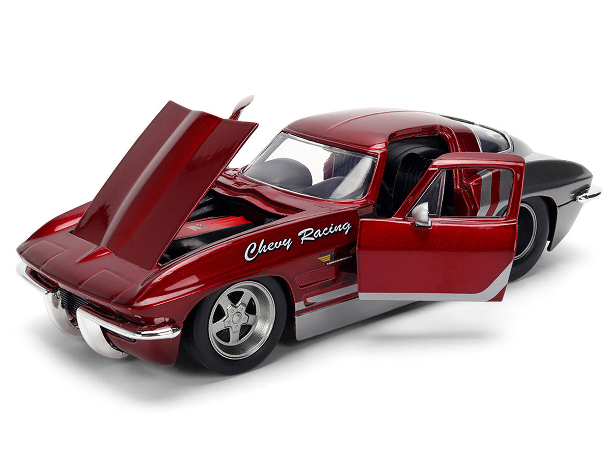 1963 Chevrolet Corvette Stingray "Chevy Racing" Red Metallic and Gray "Bigtime Muscle" Series 1/24 Diecast Model Car by Jada-1