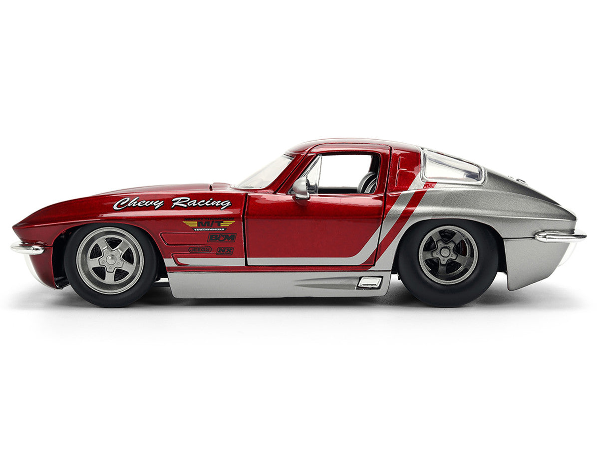 1963 Chevrolet Corvette Stingray "Chevy Racing" Red Metallic and Gray "Bigtime Muscle" Series 1/24 Diecast Model Car by Jada-2