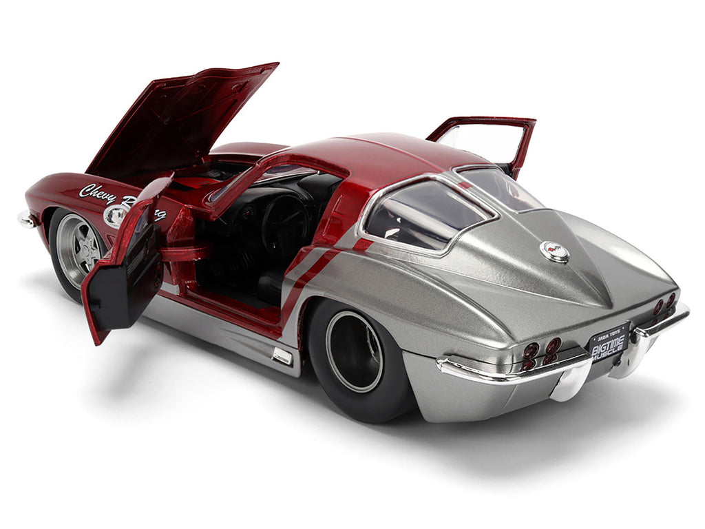 1963 Chevrolet Corvette Stingray "Chevy Racing" Red Metallic and Gray "Bigtime Muscle" Series 1/24 Diecast Model Car by Jada-3