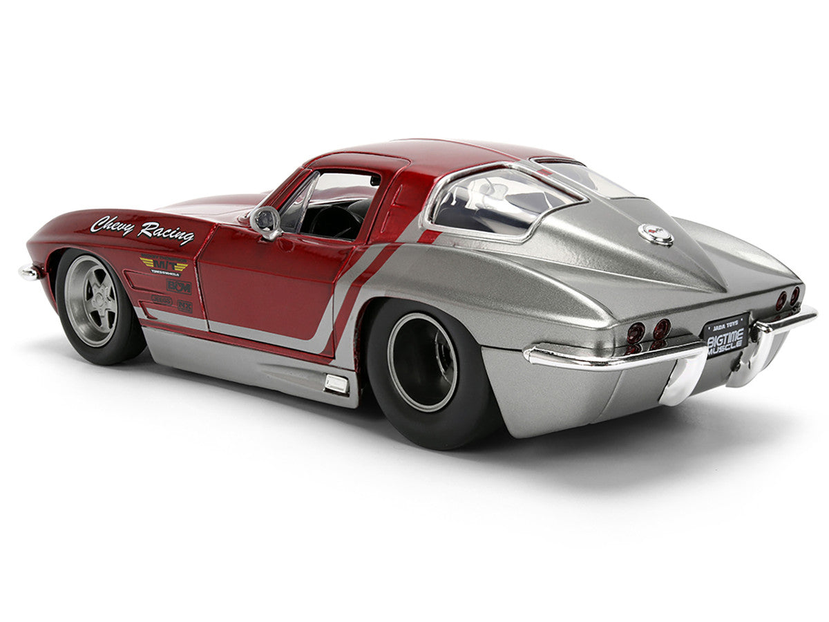 1963 Chevrolet Corvette Stingray "Chevy Racing" Red Metallic and Gray "Bigtime Muscle" Series 1/24 Diecast Model Car by Jada-4
