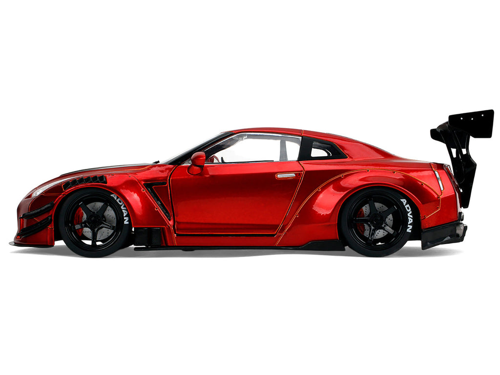 Nissan GT-R (R35) Liberty Walk Body Kit 2.0 RHD (Right Hand Drive) Red Metallic with Carbon Hood "Pink Slips" Series 1/18 Diecast Model Car by Jada-0