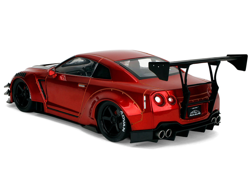Nissan GT-R (R35) Liberty Walk Body Kit 2.0 RHD (Right Hand Drive) Red Metallic with Carbon Hood "Pink Slips" Series 1/18 Diecast Model Car by Jada-3