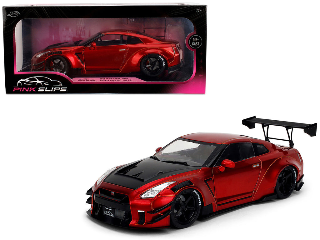 Nissan GT-R (R35) Liberty Walk Body Kit 2.0 RHD (Right Hand Drive) Red Metallic with Carbon Hood "Pink Slips" Series 1/18 Diecast Model Car by Jada-4