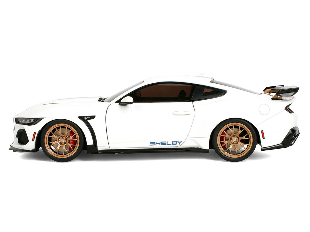 Ford Mustang Shelby Super Snake White Metallic with Blue Stripes and Gold Wheels "Pink Slips" Series 1/18 Diecast Model Car by Jada-2