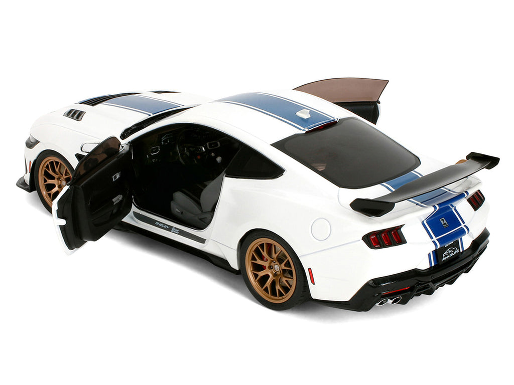 Ford Mustang Shelby Super Snake White Metallic with Blue Stripes and Gold Wheels "Pink Slips" Series 1/18 Diecast Model Car by Jada-0