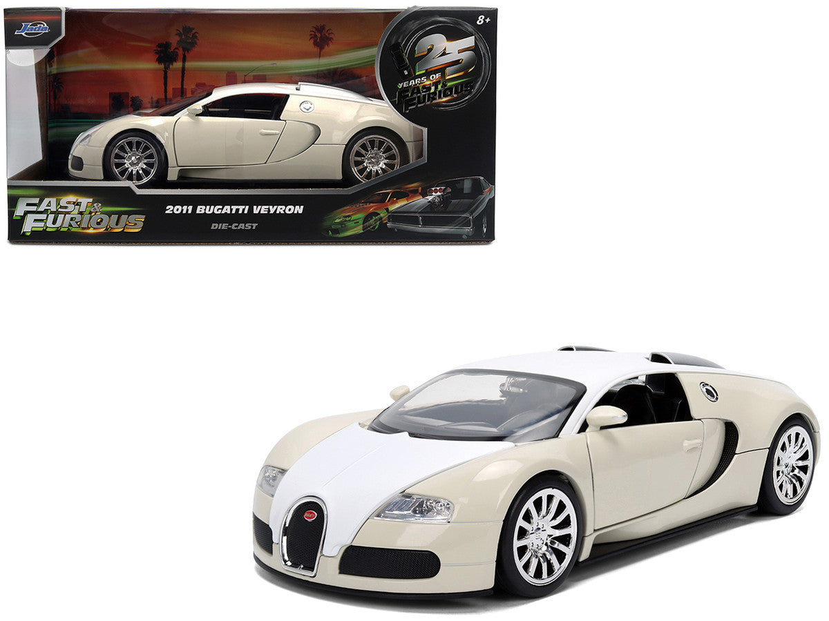 2011 Bugatti Veyron White and Tan "Furious 7" (2015) Movie "25 Years of Fast & Furious" Series 1/24 Diecast Model Car by Jada-0