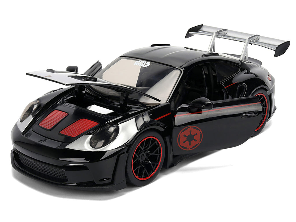 Porsche 911 GT3 RS (992) Black with Silver Hood and Graphics and Darth Vader Figure "Star Wars" Franchise "Hollywood Rides" Series 1/24 Diecast Model Car by Jada-3