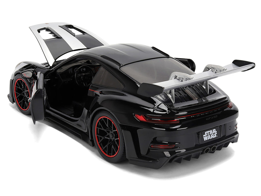 Porsche 911 GT3 RS (992) Black with Silver Hood and Graphics and Darth Vader Figure "Star Wars" Franchise "Hollywood Rides" Series 1/24 Diecast Model Car by Jada-2