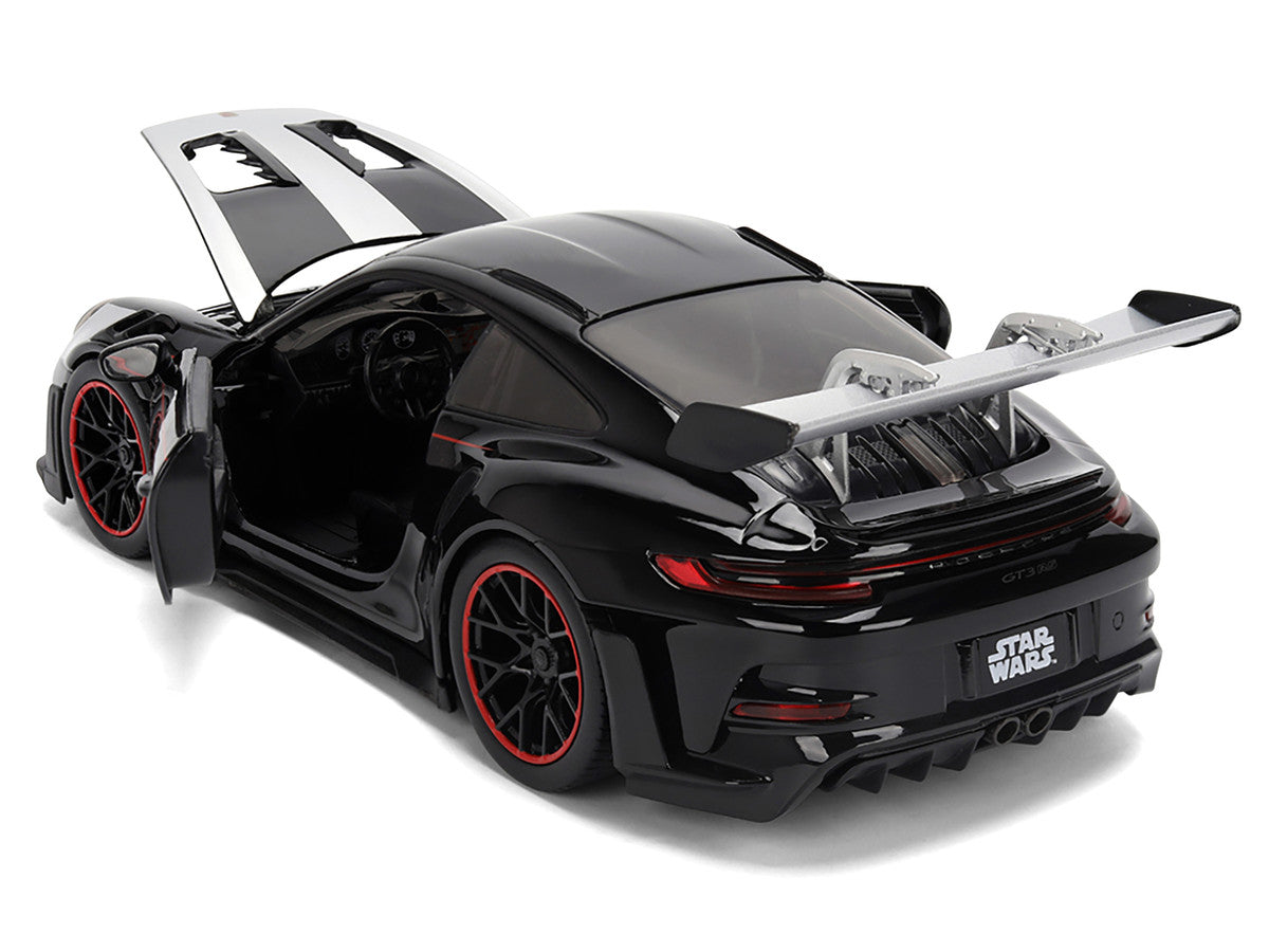 Porsche 911 GT3 RS (992) Black with Silver Hood and Graphics and Darth Vader Figure "Star Wars" Franchise "Hollywood Rides" Series 1/24 Diecast Model Car by Jada-2