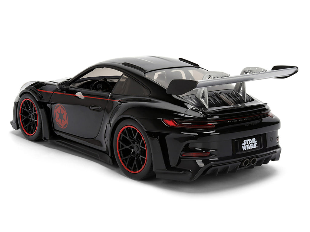 Porsche 911 GT3 RS (992) Black with Silver Hood and Graphics and Darth Vader Figure "Star Wars" Franchise "Hollywood Rides" Series 1/24 Diecast Model Car by Jada-1