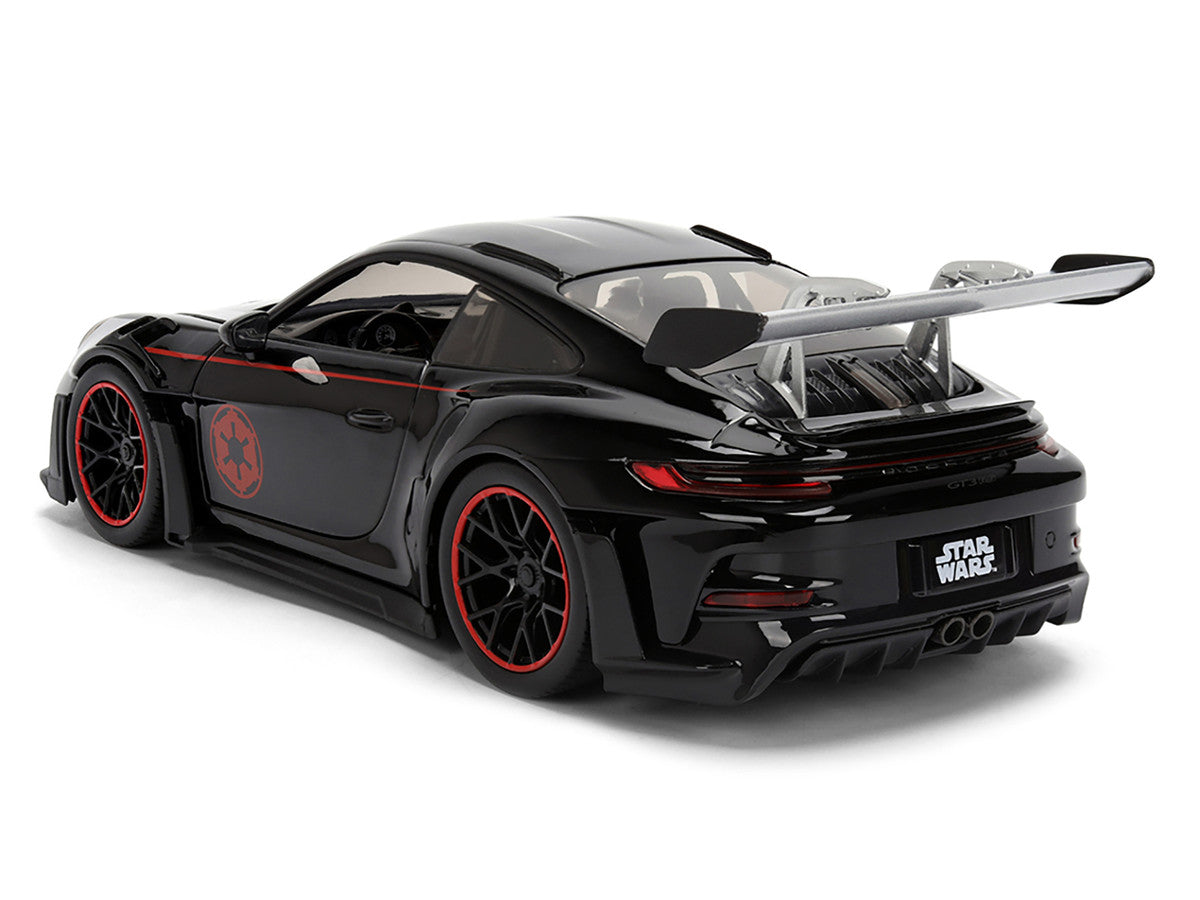 Porsche 911 GT3 RS (992) Black with Silver Hood and Graphics and Darth Vader Figure "Star Wars" Franchise "Hollywood Rides" Series 1/24 Diecast Model Car by Jada-1