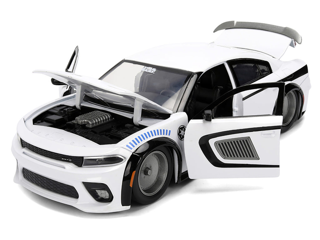 2021 Dodge Charger SRT Hellcat White with Graphics and Stormtrooper Figure "Star Wars" Franchise "Hollywood Rides" Series 1/24 Diecast Model Car by Jada-2