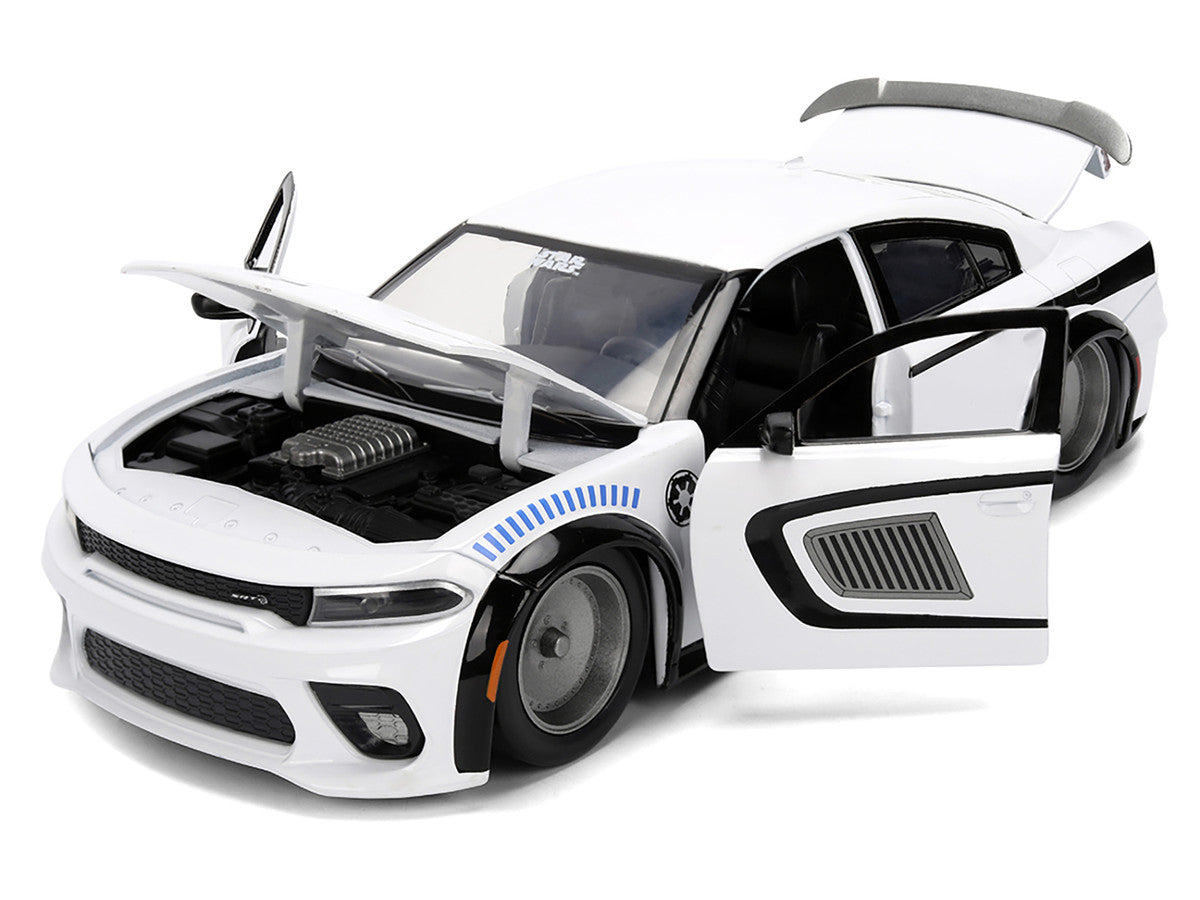 2021 Dodge Charger SRT Hellcat White with Graphics and Stormtrooper Figure "Star Wars" Franchise "Hollywood Rides" Series 1/24 Diecast Model Car by Jada-2