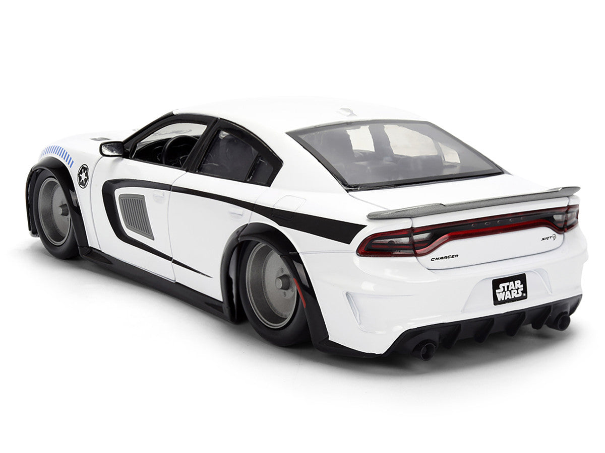 2021 Dodge Charger SRT Hellcat White with Graphics and Stormtrooper Figure "Star Wars" Franchise "Hollywood Rides" Series 1/24 Diecast Model Car by Jada-1