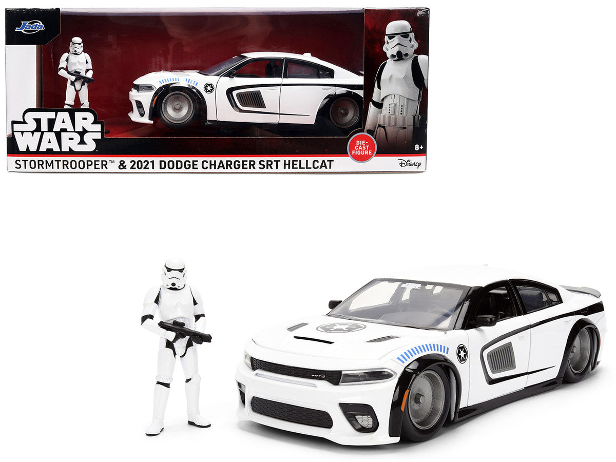 2021 Dodge Charger SRT Hellcat White with Graphics and Stormtrooper Figure "Star Wars" Franchise "Hollywood Rides" Series 1/24 Diecast Model Car by Jada-4