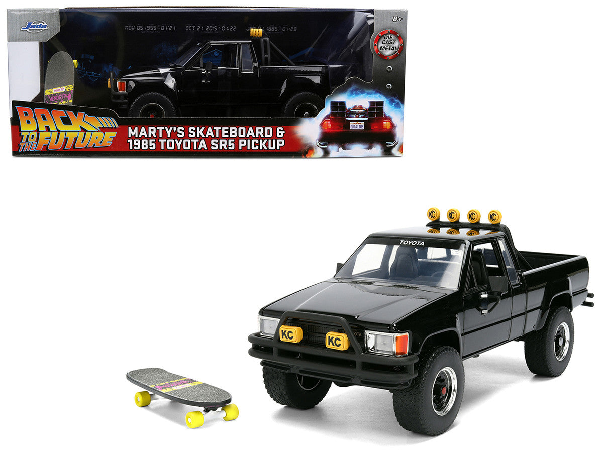 1985 Toyota SR5 Pickup Truck Black with Marty's Skateboard "Back to the Future" (1985) Movie "Hollywood Rides" Series 1/24 Diecast Model Car by Jada-4